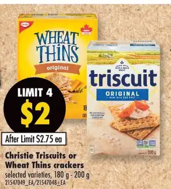 Fortinos CHRISTIE TRISCUITS OR WHEAT THINS CRACKERS, 180 G - 200 G offer