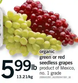 Fortinos ORGANIC GREEN OR RED SEEDLESS GRAPES offer