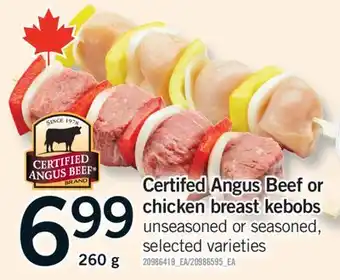 Fortinos CERTIFED ANGUS BEEF OR CHICKEN BREAST KEBOBS, 260 G offer