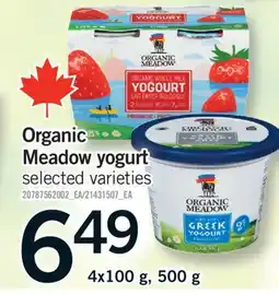 Fortinos ORGANIC MEADOW YOGURT, 4X100 G, 500 G offer