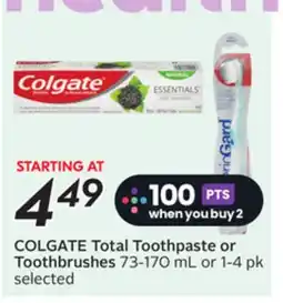 Sobeys COLGATE Total Toothpaste or Toothbrushes offer