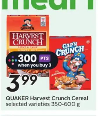 Sobeys QUAKER Harvest Crunch Cereal offer