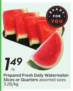 Sobeys Prepared Fresh Daily Watermelon Slices or Quarters offer