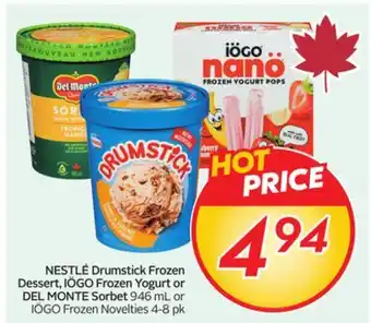 Sobeys NESTLÉ Drumstick Frozen Dessert, IÖGO Frozen Yogurt or DEL MONTE Sorbet offer