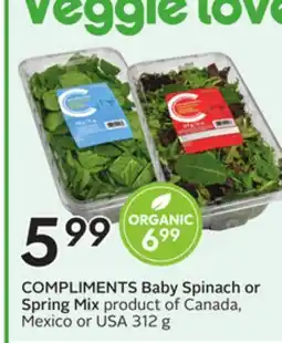 Sobeys COMPLIMENTS Baby Spinach or Spring Mix offer
