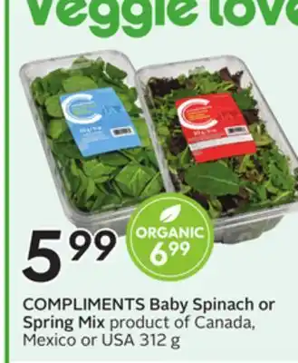Sobeys COMPLIMENTS Baby Spinach or Spring Mix offer
