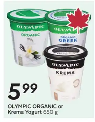 Sobeys OLYMPIC ORGANIC or Krema Yogurt offer