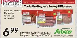 Sobeys HAYTER'S FARM Fresh Turkey Burgers or Sausages offer