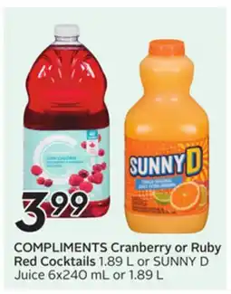 Sobeys COMPLIMENTS Cranberry or Ruby Red Cocktails offer