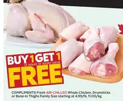 Sobeys Fresh AIR-CHILLED Whole Chicken, Drumsticks or Bone-In Thighs Family Size offer