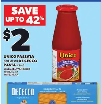 Loblaws UNICO PASSATA 680 ML OR DE CECCO PASTA 454 G offer