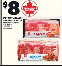 Loblaws PC NATURALLY SMOKED BACON, 375/500 G offer