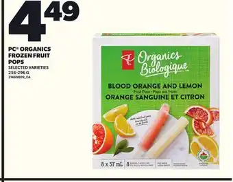 Loblaws PC ORGANICS FROZEN FRUIT POPS, 256-296 G offer