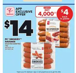 Loblaws PC SMOKIES SAUSAGE, 1 KG offer