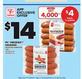 Loblaws PC SMOKIES SAUSAGE, 1 KG offer