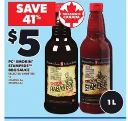 Loblaws PC SMOKIN' STAMPEDE BBQ SAUCE, 1 L offer