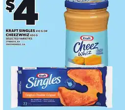 Loblaws KRAFT SINGLES 410 G OR CHEEZWHIZ 450 G offer