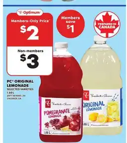 Loblaws PC ORIGINAL LEMONADE, 1.89 L offer