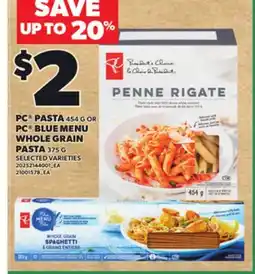 Loblaws PC PASTA 454 G OR WHOLE GRAIN PASTA 375 G offer