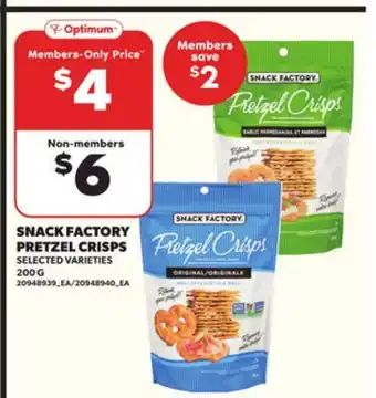 Loblaws SNACK FACTORY PRETZEL CRISPS, 200 G offer