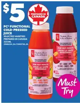 Loblaws PC FUNCTIONAL COLD-PRESSED JUICE, 333 ML offer