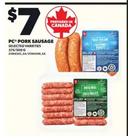 Loblaws PC PORK SAUSAGE 375/500G offer