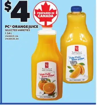 Loblaws PC ORANGE JUICE 1.54L offer
