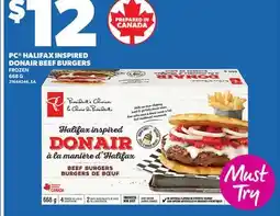 Loblaws PC HALIFAX INSPIRED DONAIR BEEF BURGERS, 668 G offer