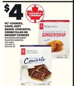 Loblaws PC COOKIES, CHIPS, SOFT BAKED, CONCERTO, CREME FILLED OR DESSERT COOKIES, 170-300 G offer