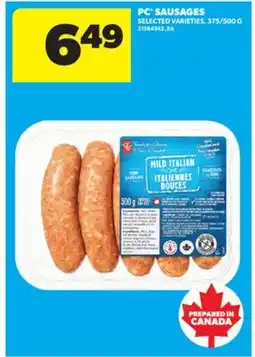 Real Canadian Superstore PC SAUSAGES, 375/500 G offer