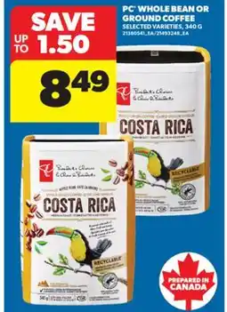 Real Canadian Superstore PC WHOLE BEAN OR GROUND COFFEE, 340 G offer