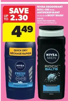 Real Canadian Superstore NIVEA DEODORANT ROLL-ON 50 ML, ANTIPERSPIRANT 51/52 G OR BODY WASH 500 ML offer