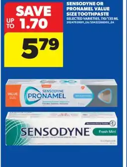Real Canadian Superstore SENSODYNE OR PRONAMEL VALUE SIZE TOOTHPASTE, 110/135 ML offer