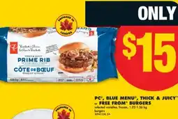 No Frills PC , BLUE MENU , THICK & JUICY or FREE FROM BURGERS, 1.02-1.36 KG offer