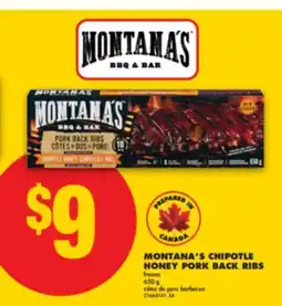 No Frills MONTANA'S CHIPOTLE HONEY PORK BACK RIBS frozen 650 G offer