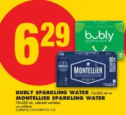No Frills BUBLY SPARKLING WATER 12X355 ML OR MONTELLIER SPARKLING WATER 10X355 ML offer