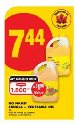 No Frills NO NAME CANOLA or VEGETABLE OIL, 3 L offer