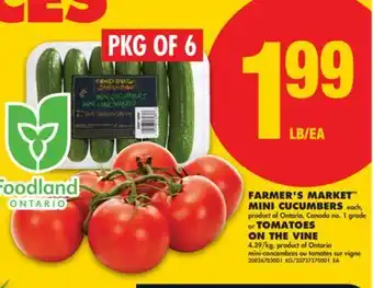 No Frills FARMER'S MARKET MINI CUCUMBERS TOMATOES ON THE VINE, PKG OF 6 offer