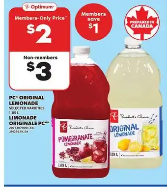 Independent Grocer PC ORIGINAL LEMONADE, 1.89 L offer