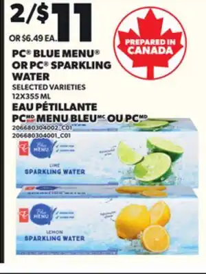 Independent Grocer PC BLUE MENU OR PC SPARKLING WATERWATER, 12X355 ML offer