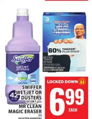 Food Basics SWIFFER WET JET OR DUSTERS OR MR CLEAN MAGIC ERASER offer