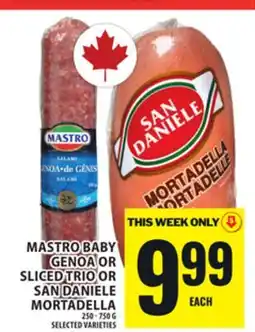 Food Basics MASTRO BABY GENOA OR SLICED TRIO OR SAN DANIELE MORTADELLA offer