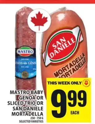 Food Basics MASTRO BABY GENOA OR SLICED TRIO OR SAN DANIELE MORTADELLA offer