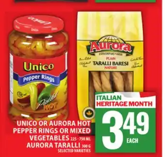 Food Basics UNICO OR AURORA HOT PEPPER RINGS OR MIXED VEGETABLES OR AURORA TARALLI offer