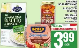 Food Basics RIO MARE INSALATISSIMME OR RISO SCOTTI RISOTTO OR MOLISANA ANTIPASTO offer