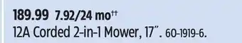 Canadian Tire Certified 12A Corded 2-in-1 Mower, 17˝ offer