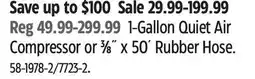 Canadian Tire Maximum 1-Gallon Quiet Air Compressor or 3⁄8˝ x 50´ Rubber Hose offer