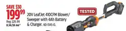 Canadian Tire WORX 20V LeafJet 410CFM Blower/Sweeper with 4Ah Battery & Charger offer
