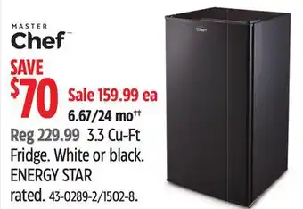 Canadian Tire Master Chef 3.3 Cu-Ft Fridge offer