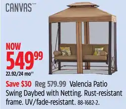 Canadian Tire CANVAS Valencia Patio Swing Daybed with Netting. Rust-resistant frame. UV/fade-resistant offer